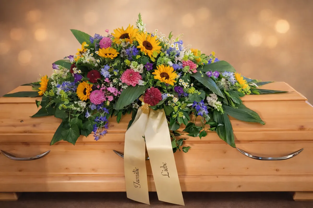 7113 – Farbenfrohes Gesteck mit Sonnenblumen